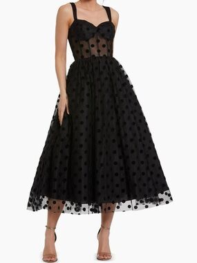 Mac Duggal Black Polka Dot Tulle Bustier Cocktail Dress - Size 8